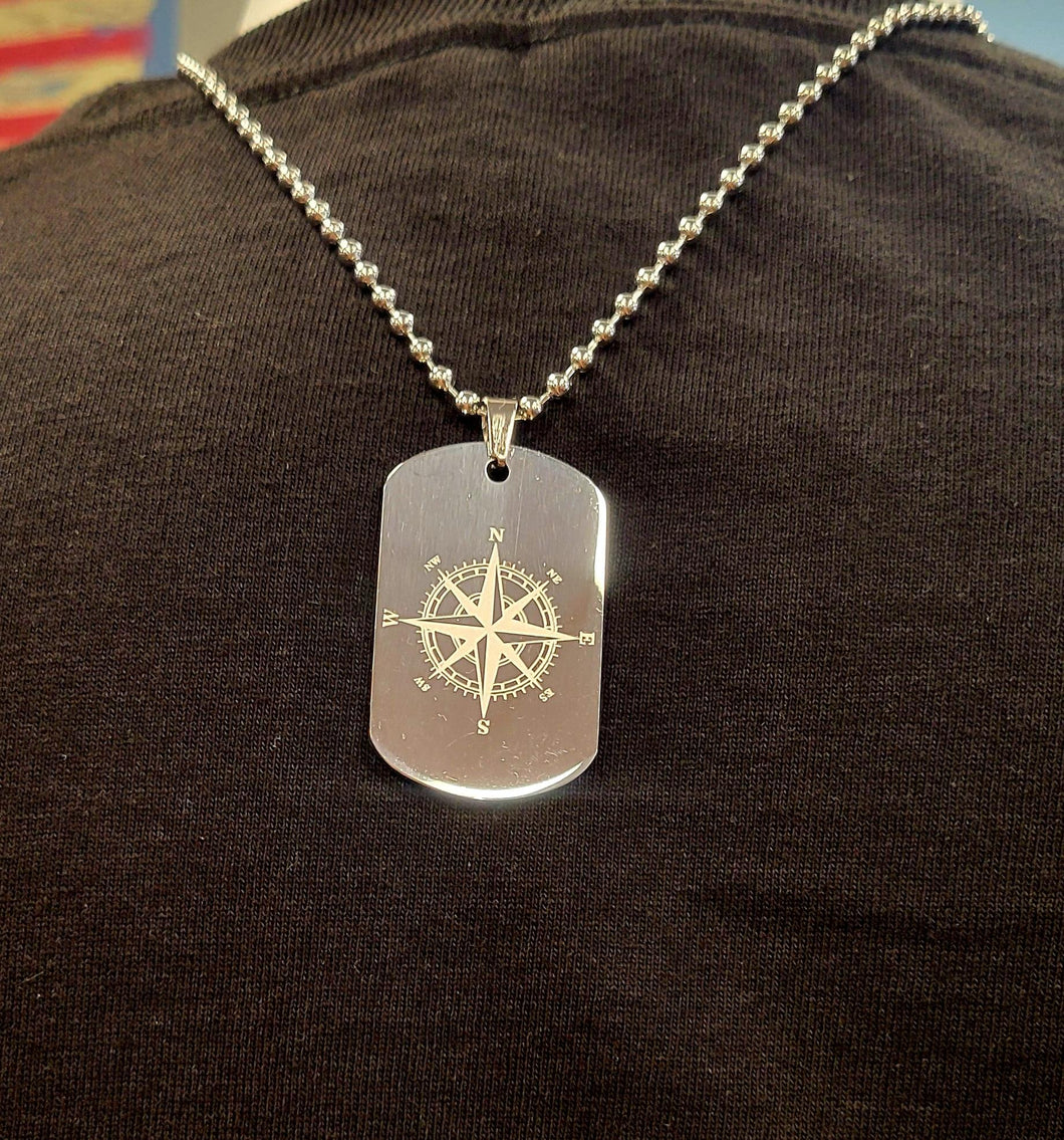 SS Compass Dog Tag Necklace